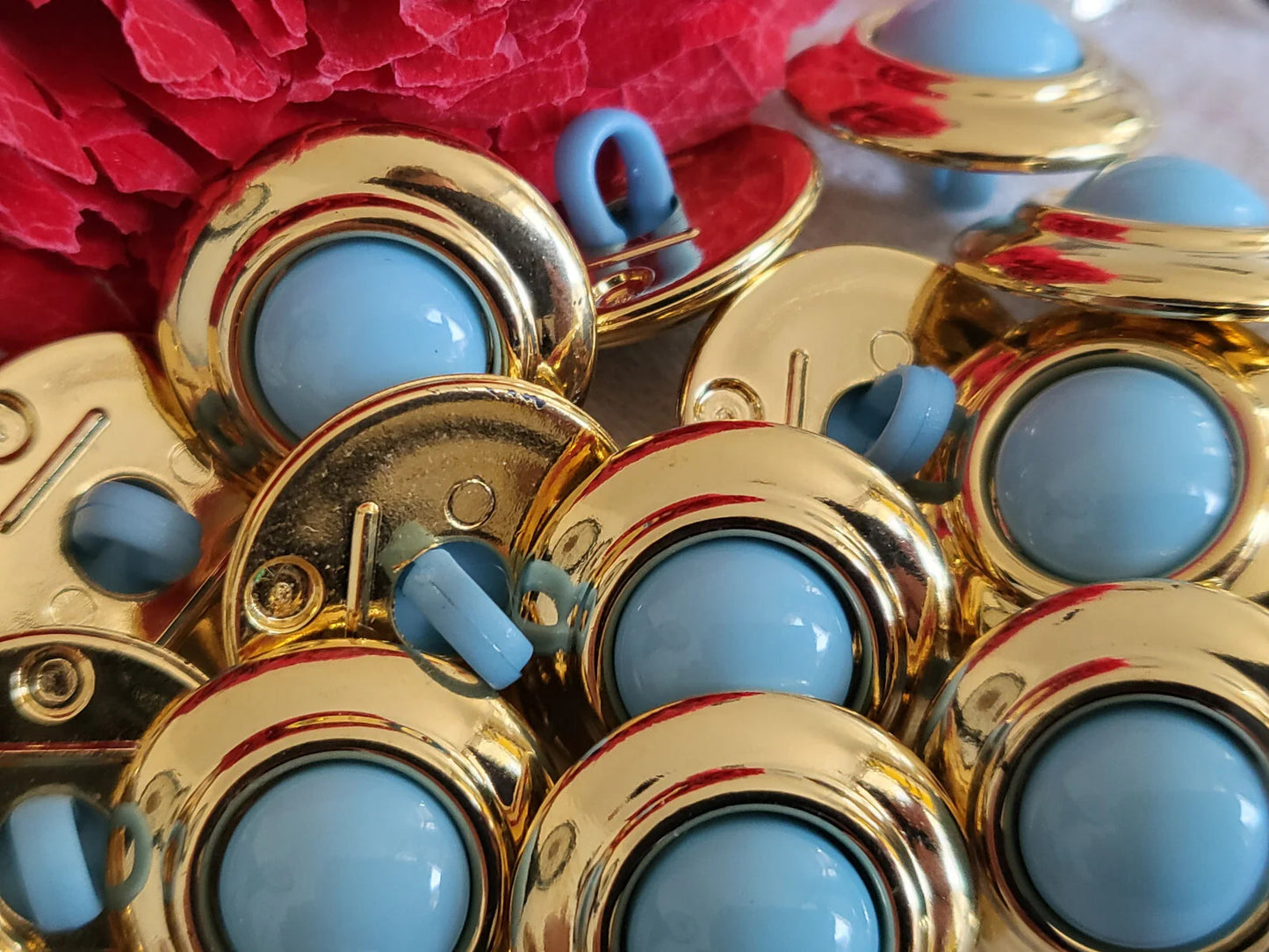 Lot 10 boutons bleu doré pied année 2000 diamètre 1,7 cm ref 5529