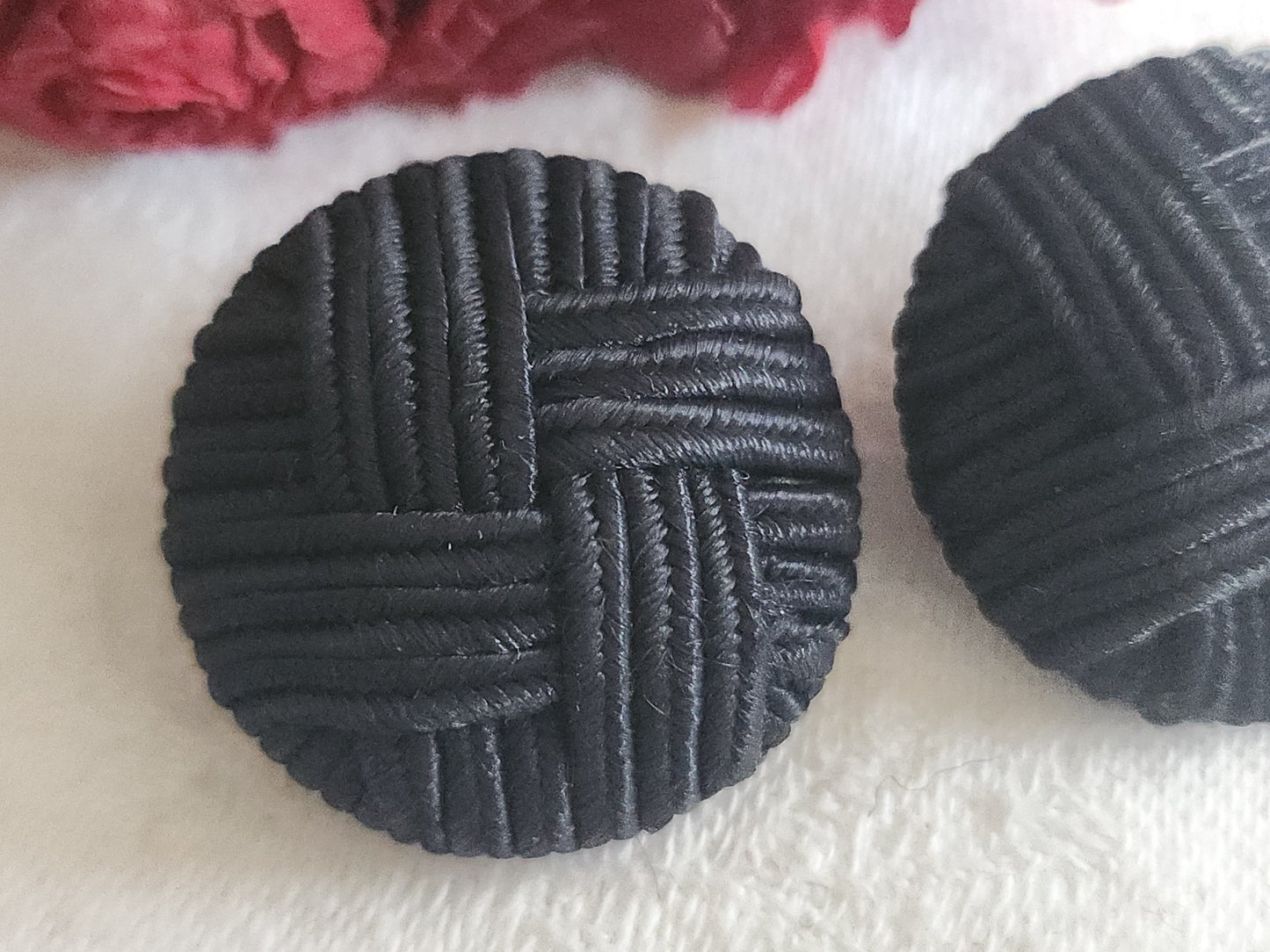 Duo boutons anciens en passementerie bleu pied 2,8 cm ref 6095