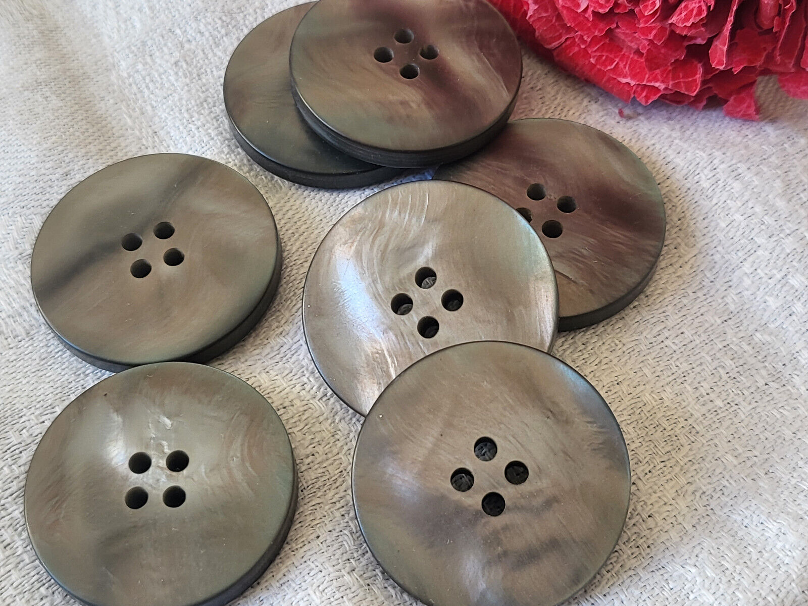 Lot De 7 Gros Boutons Vintage Gris Mordoré - Diamètre 2,7 Cm, Trous, Origine France