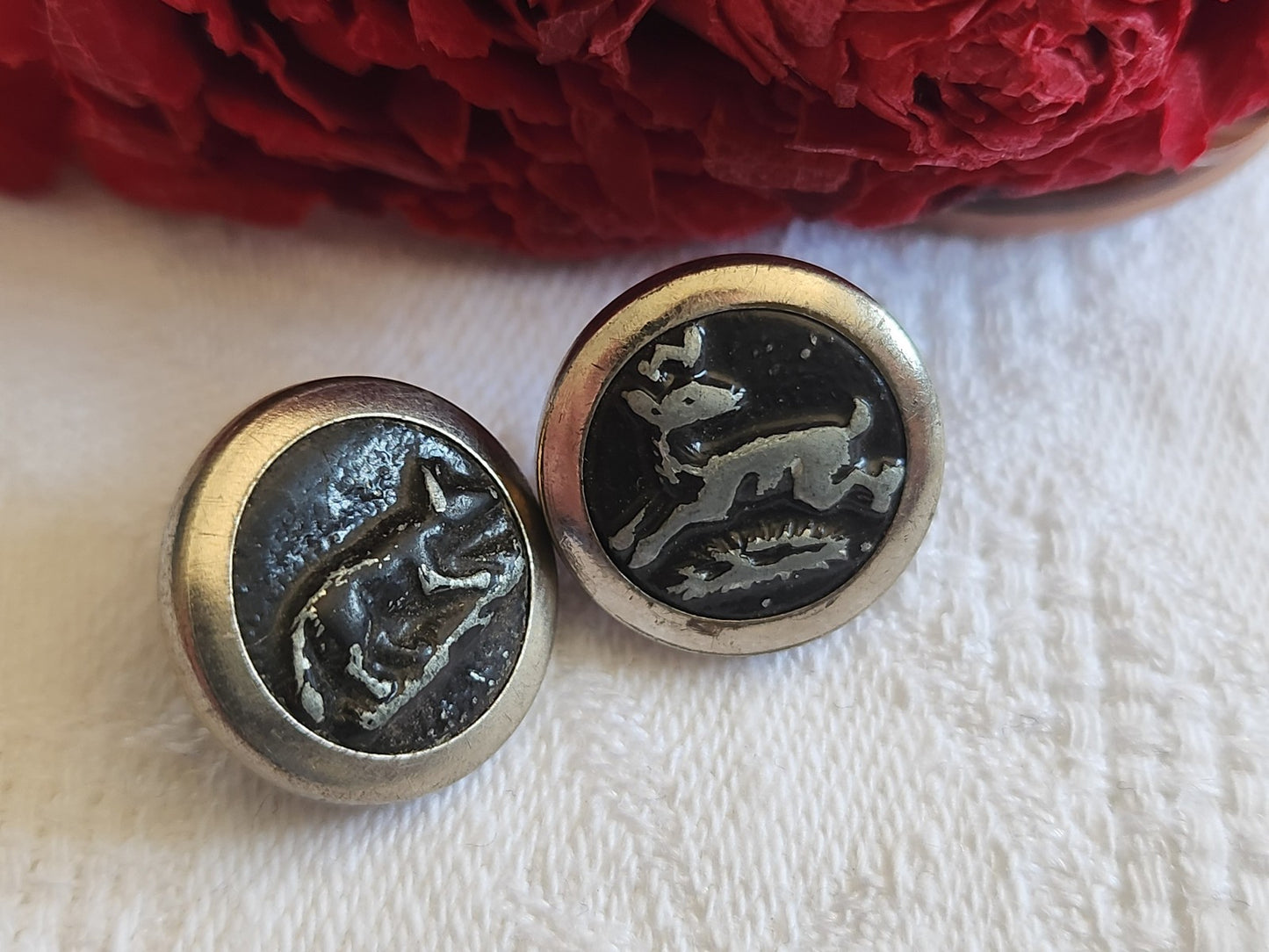 Duo boutons anciens en métal chasse collection 1,6 cm G19C