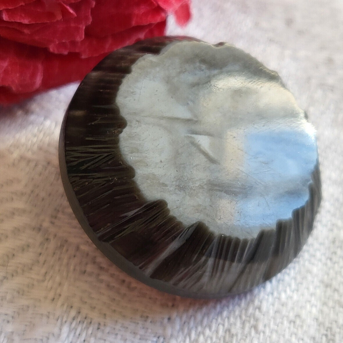 Collection bouton ancien gris marbré pied laiton forme flan 2,6 cm G16F