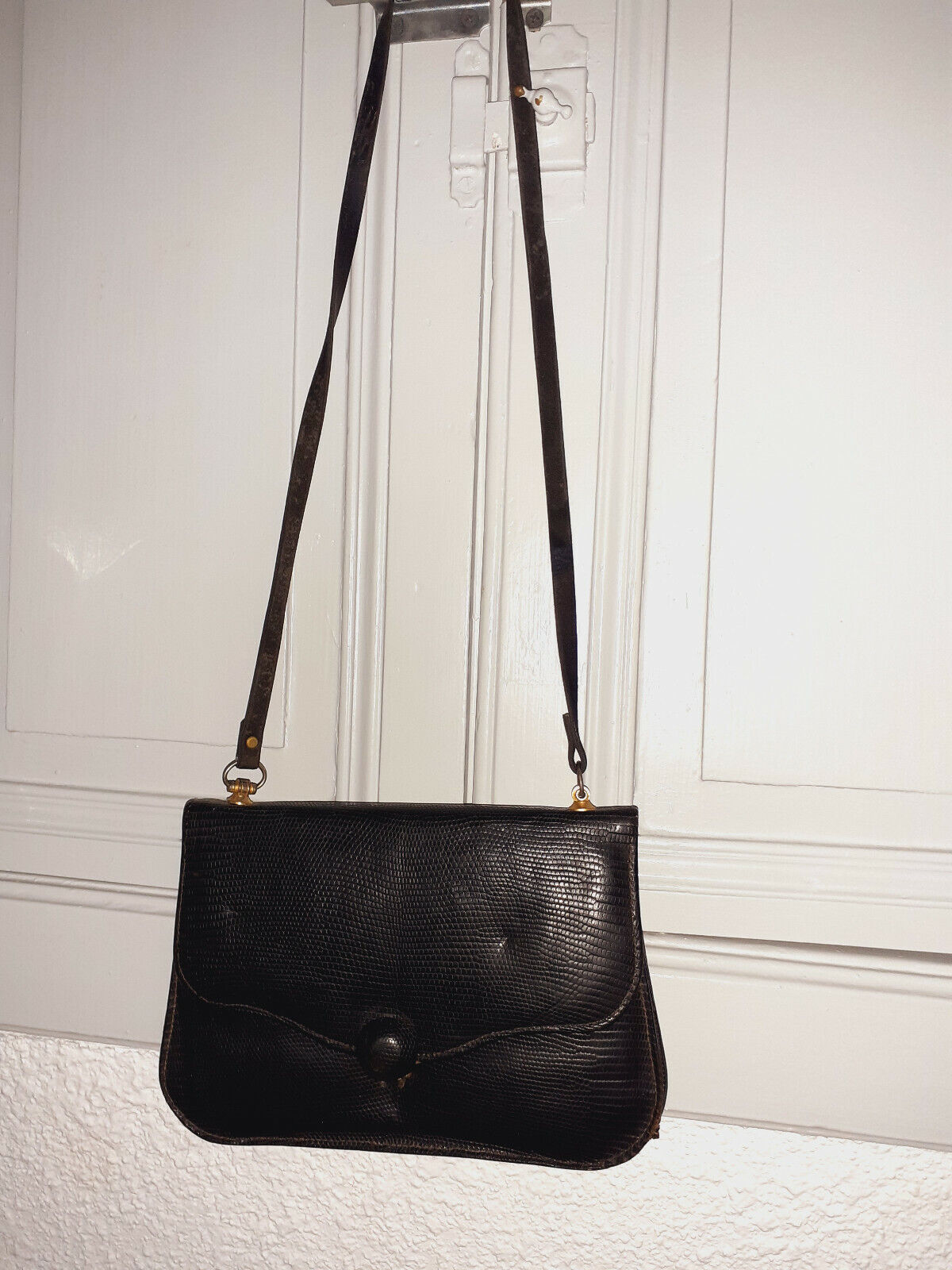 Ancien sac en main noir motif alveole retro vintage A13