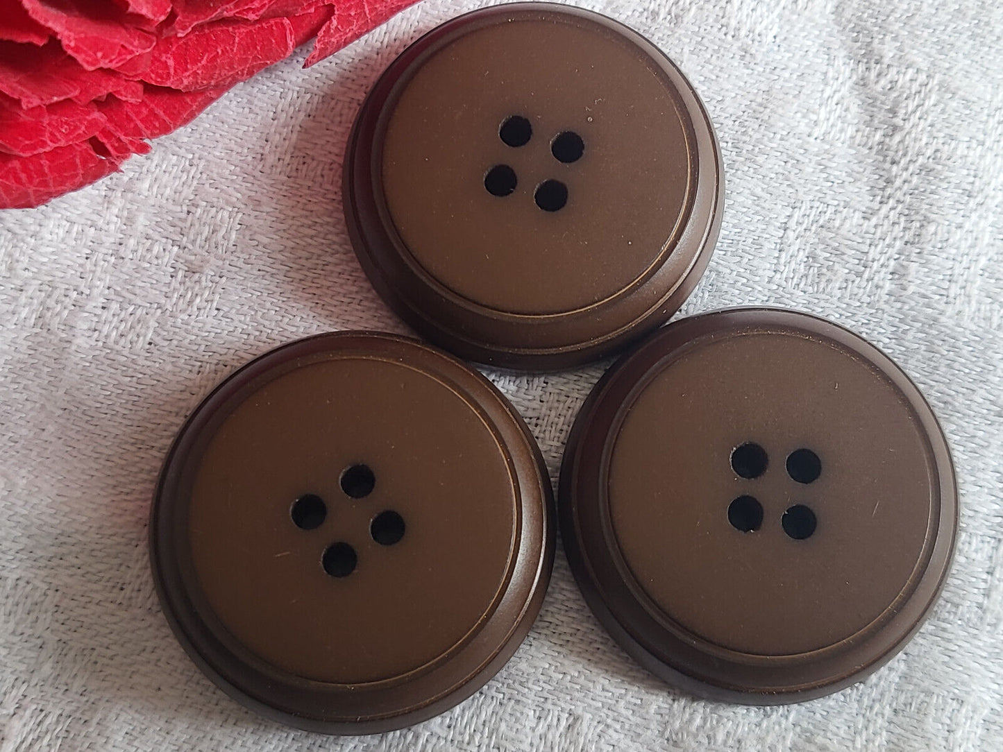 Trio gros boutons vintage marron épais gilet veste diamètre 2,7 cm ref 899