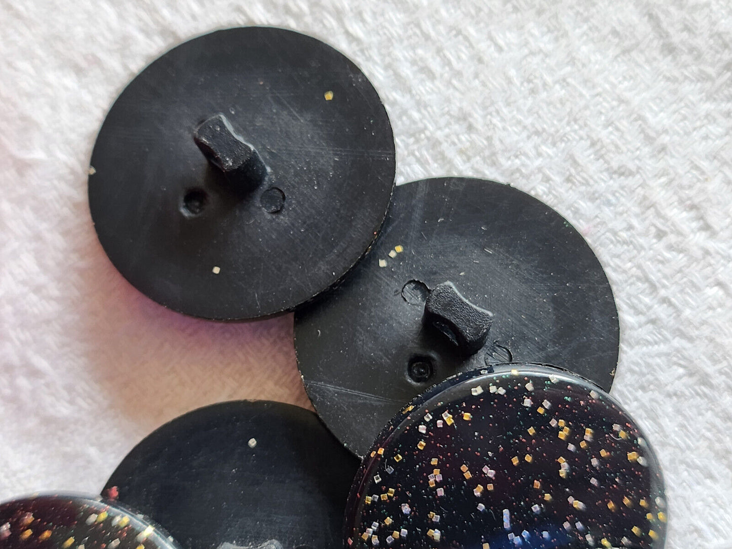 Lot 6 boutons année 90 bleu paillette pied 2,5 cm ref 3491