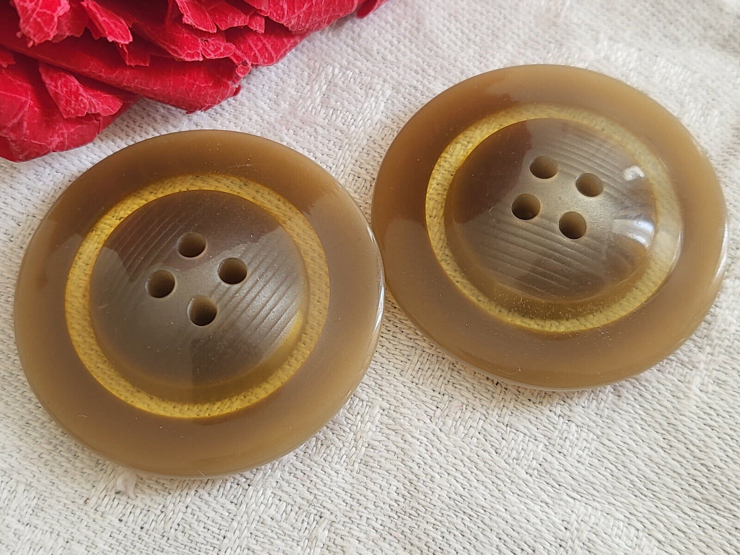 Duo gros boutons vintage marron liseré fumé veste 3,3 cm ref 4983