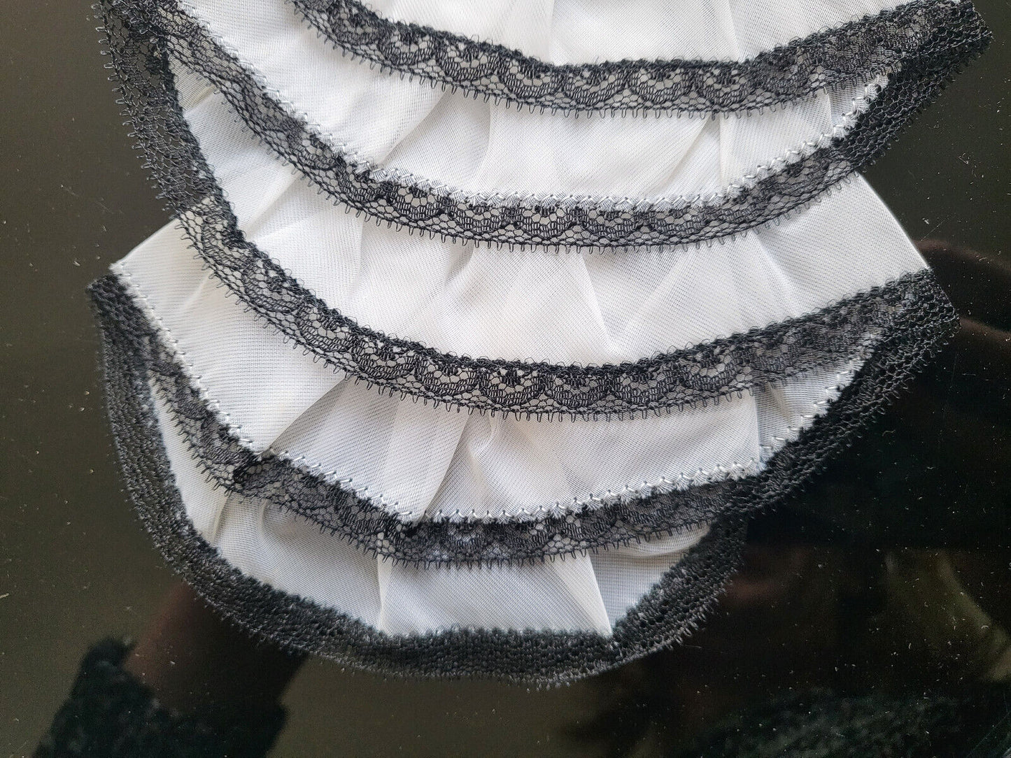 Col ancien jabot plis froufrous étiquette frivolité vintage nylon neuf T5-15