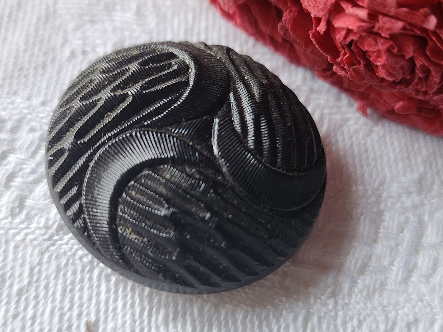 Gros bouton anciens en verre noir à pied métal art deco 2,7 cm ref 1990