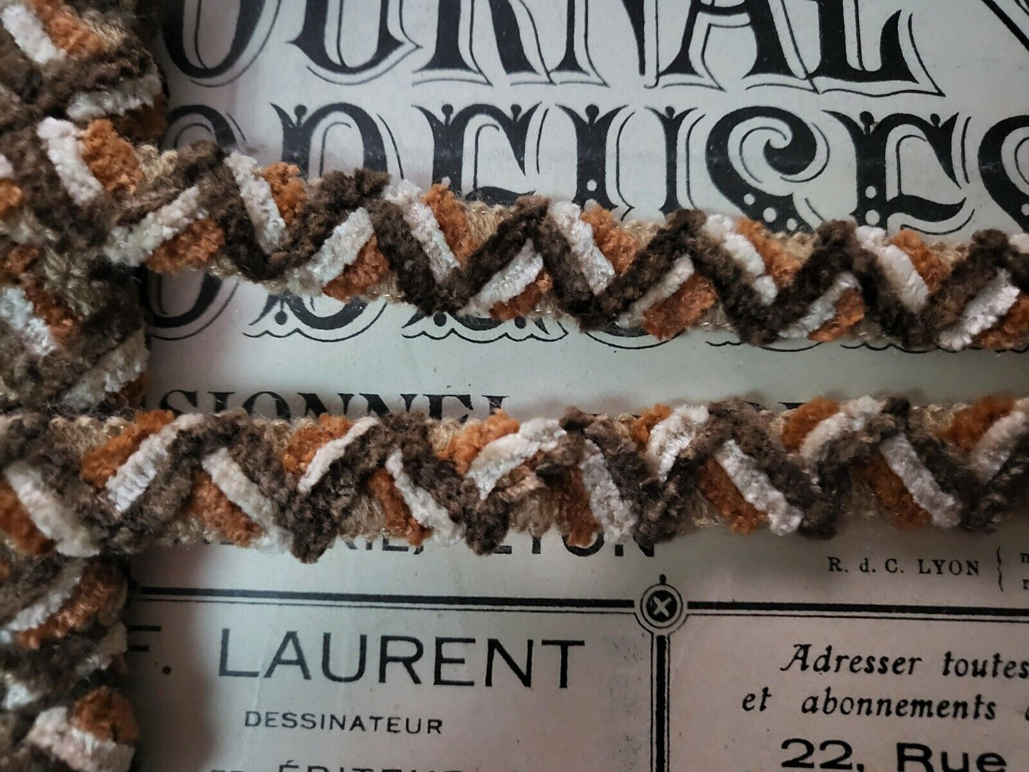 Galon camaïeu marron chenille original 2 mètres / 1,5 cm moderne bordure A2