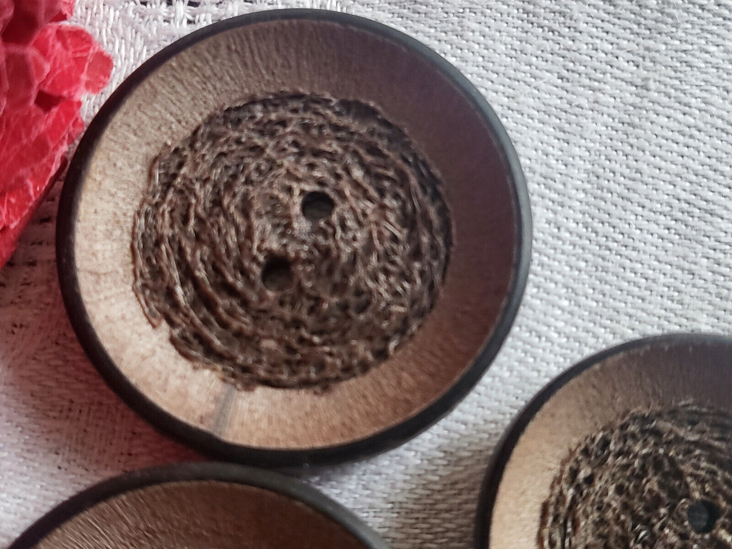 Trio gros boutons vintage marron texturé 3,1 cm et 2,7 cm ref 5276