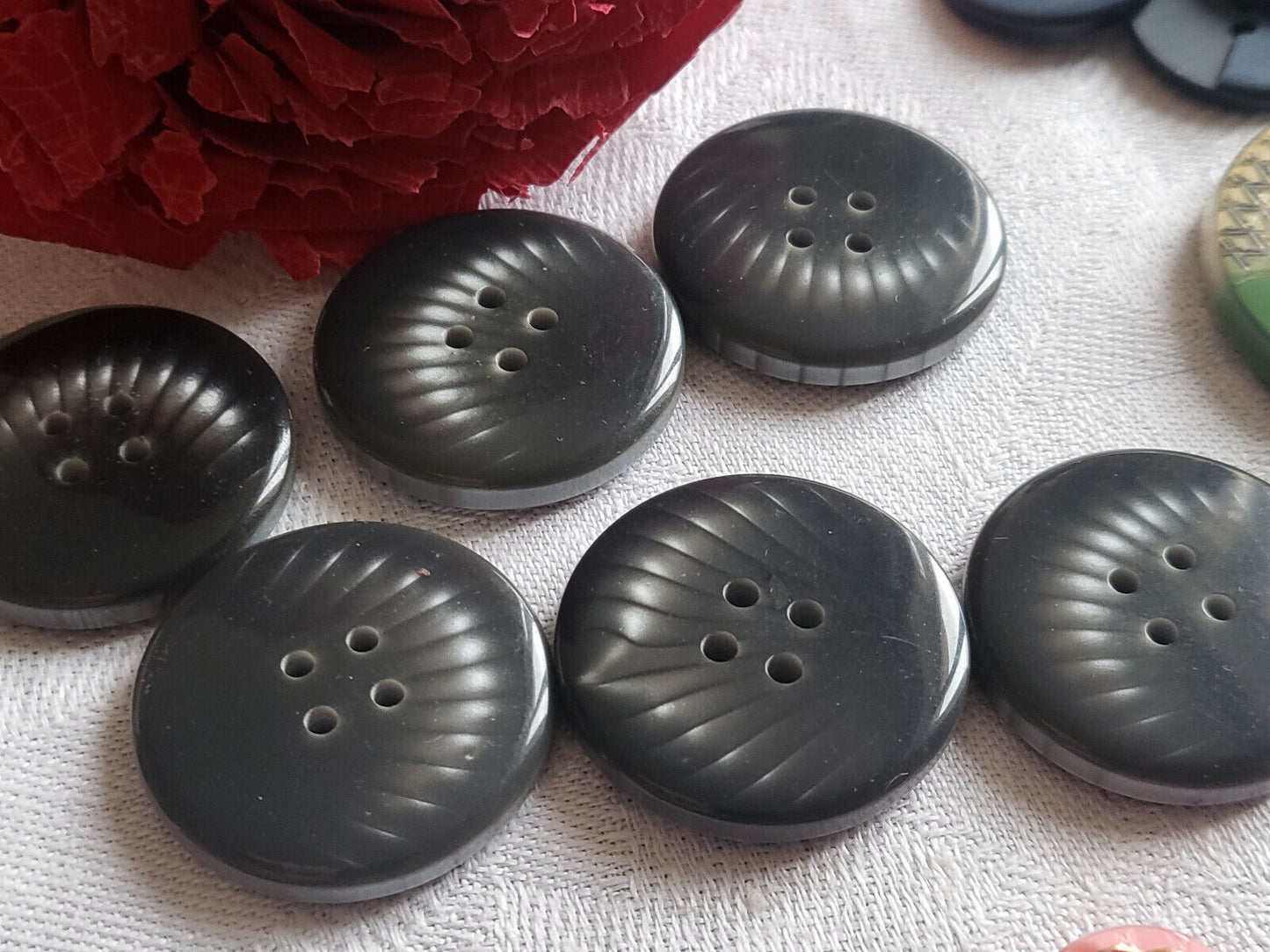 Lot 6 gros boutons vintage gris veiné camaïeu à trous 2,7 cm ref 1069