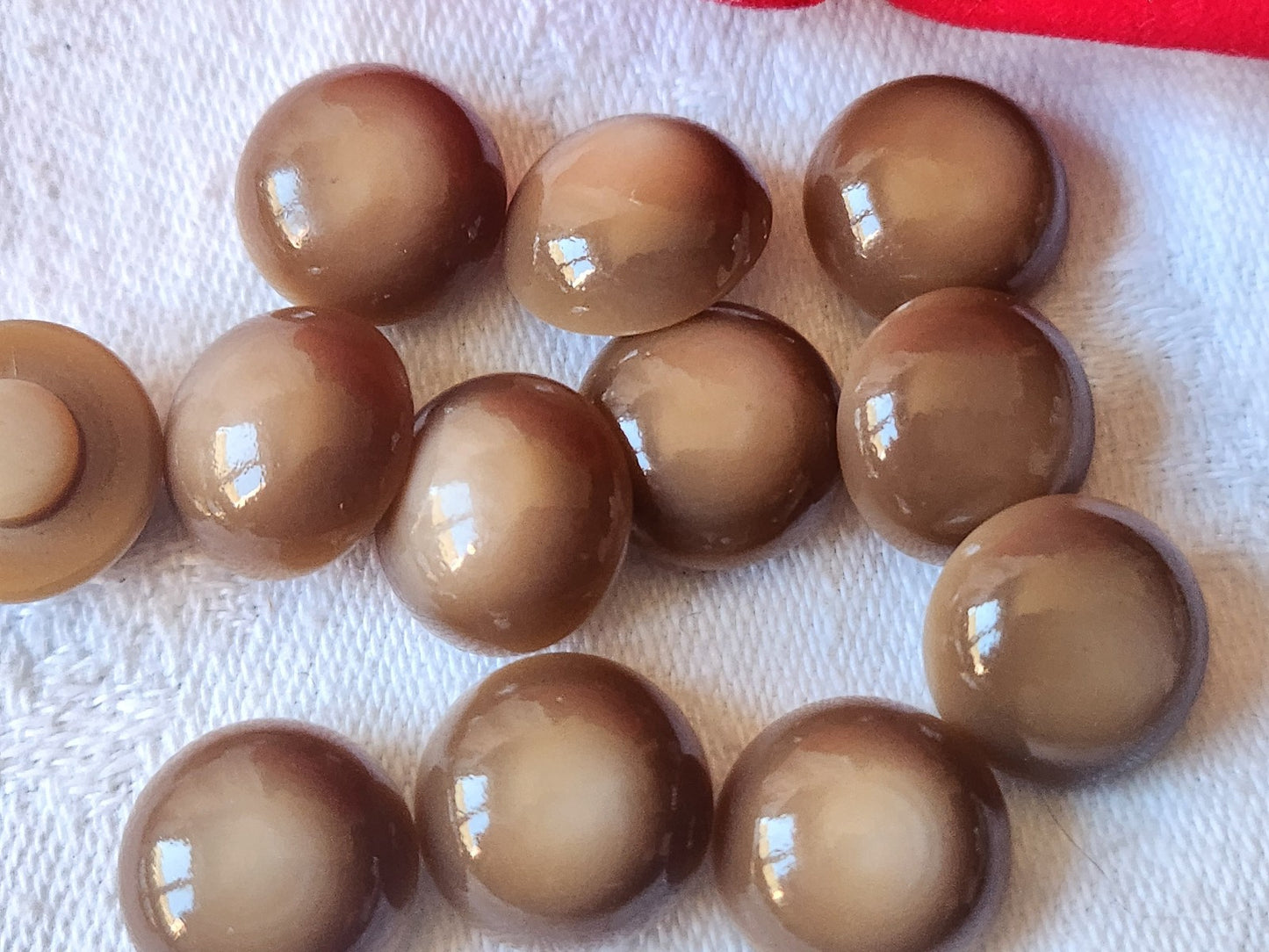 Lot 12 boutons vintage marron lumineux pied demi sphere 1,3 cm ref 2567