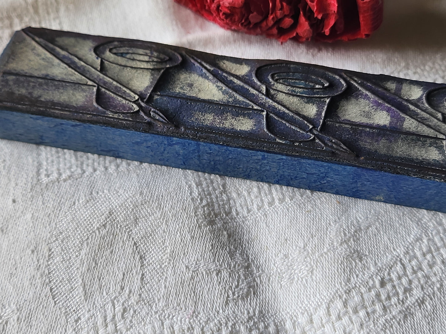 Tampon ancien frise idéale broderie encre collection 16 cm n°51