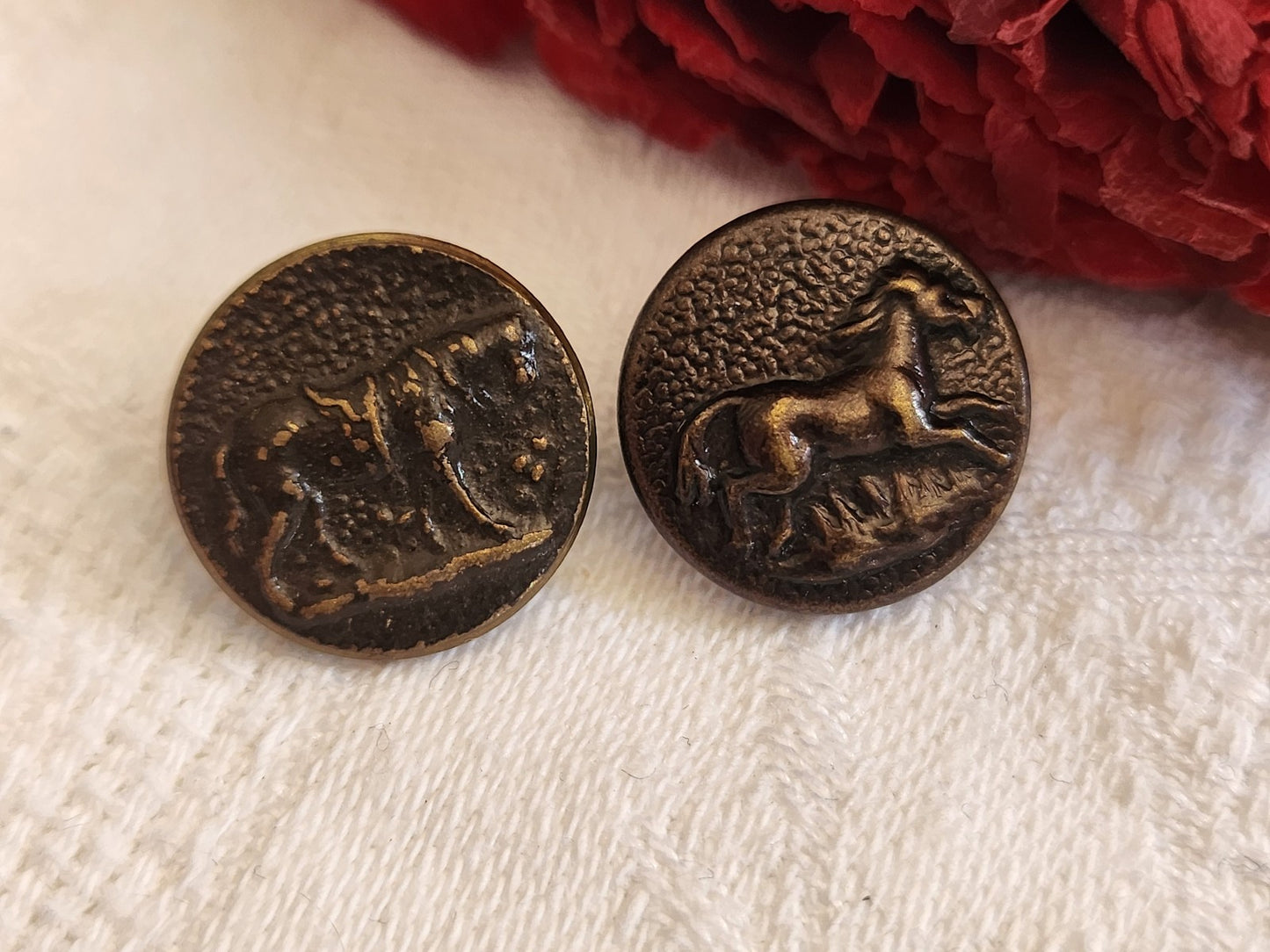 Duo boutons anciens en métal chasse collection cheval 1,6 cm G19G