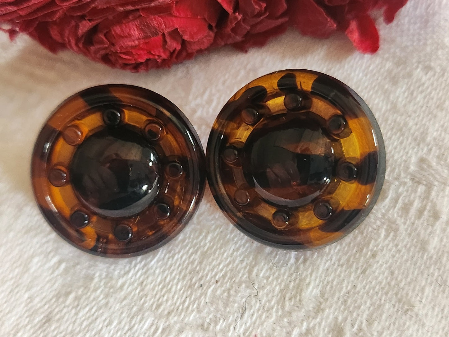 Duo gros boutons vintage en verre marron effet écaille 2,2 cm G8R