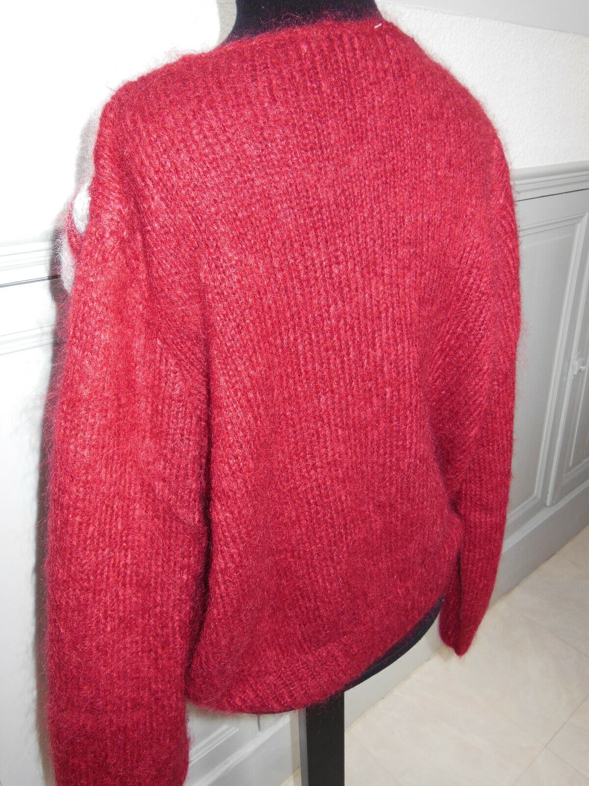 Pur vintage pull bordeaux gris original ample B7