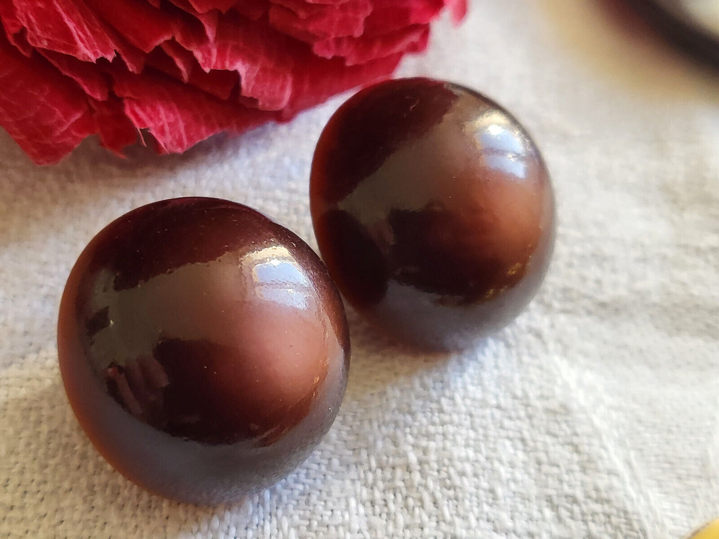 Duo volumineux boutons vintage marron demi sphere pied acier 1,8 cm G16D