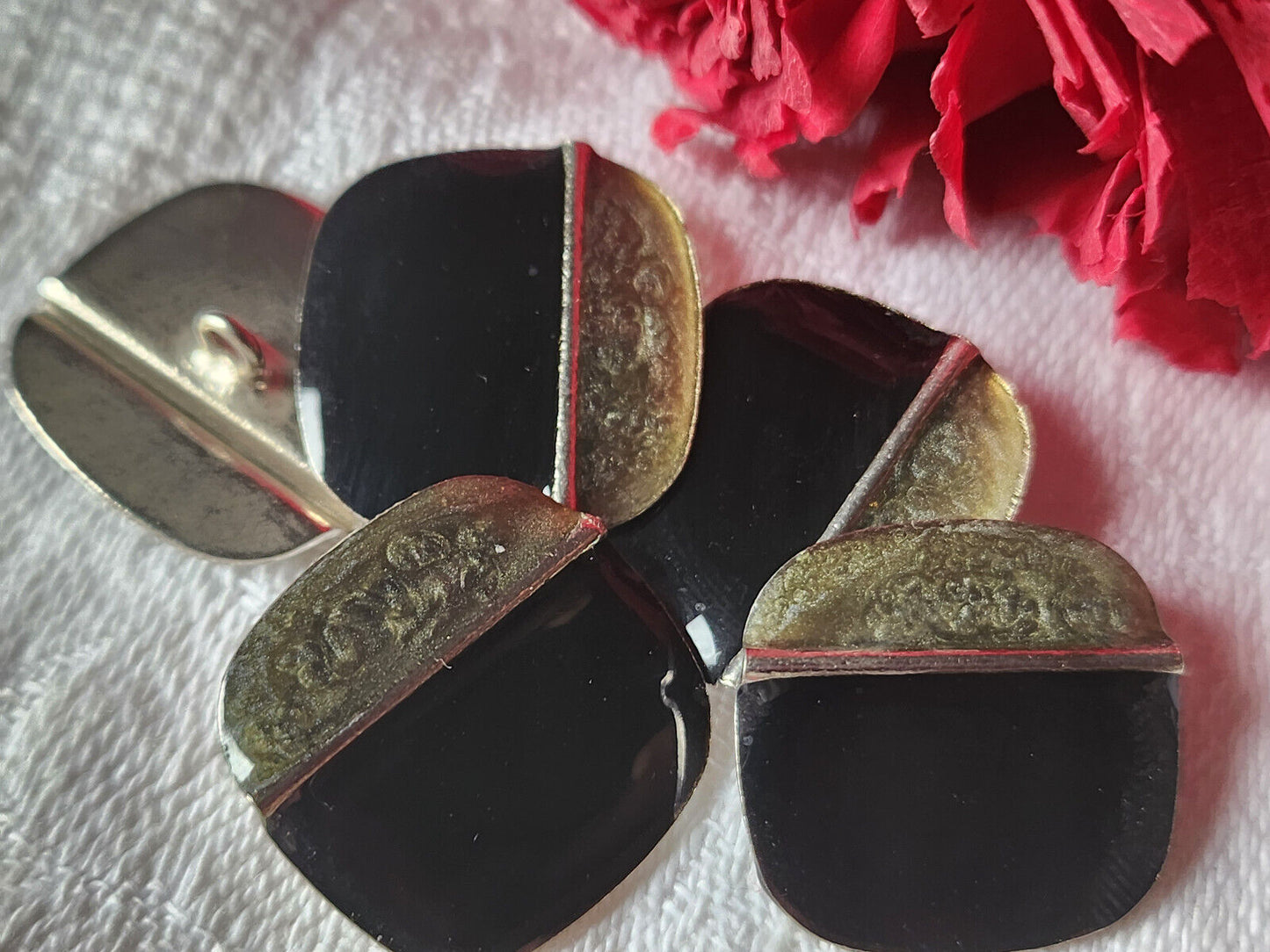 Lot 5 boutons vintage en métal emaillé gris noir 2,2 cm ref 1087