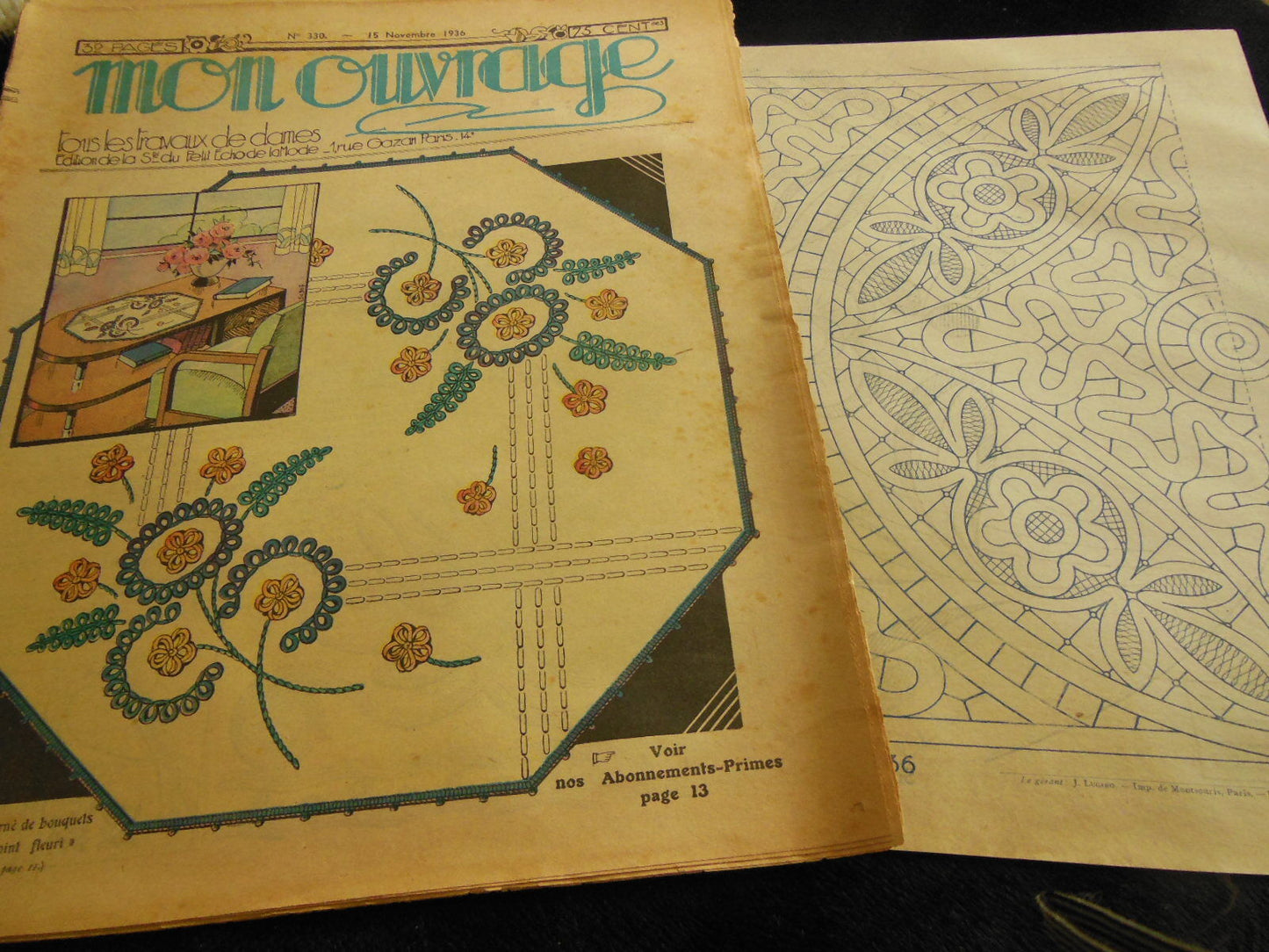 Mon ouvrage 1936 n°330 avec supplément Lingerie jeté table chemisier