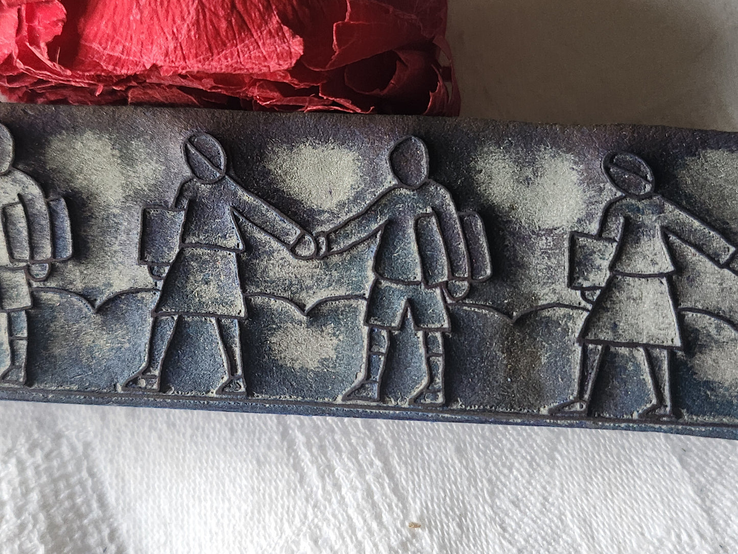 Tampon ancien frise idéale broderie couple livre collection 16 cm n°52