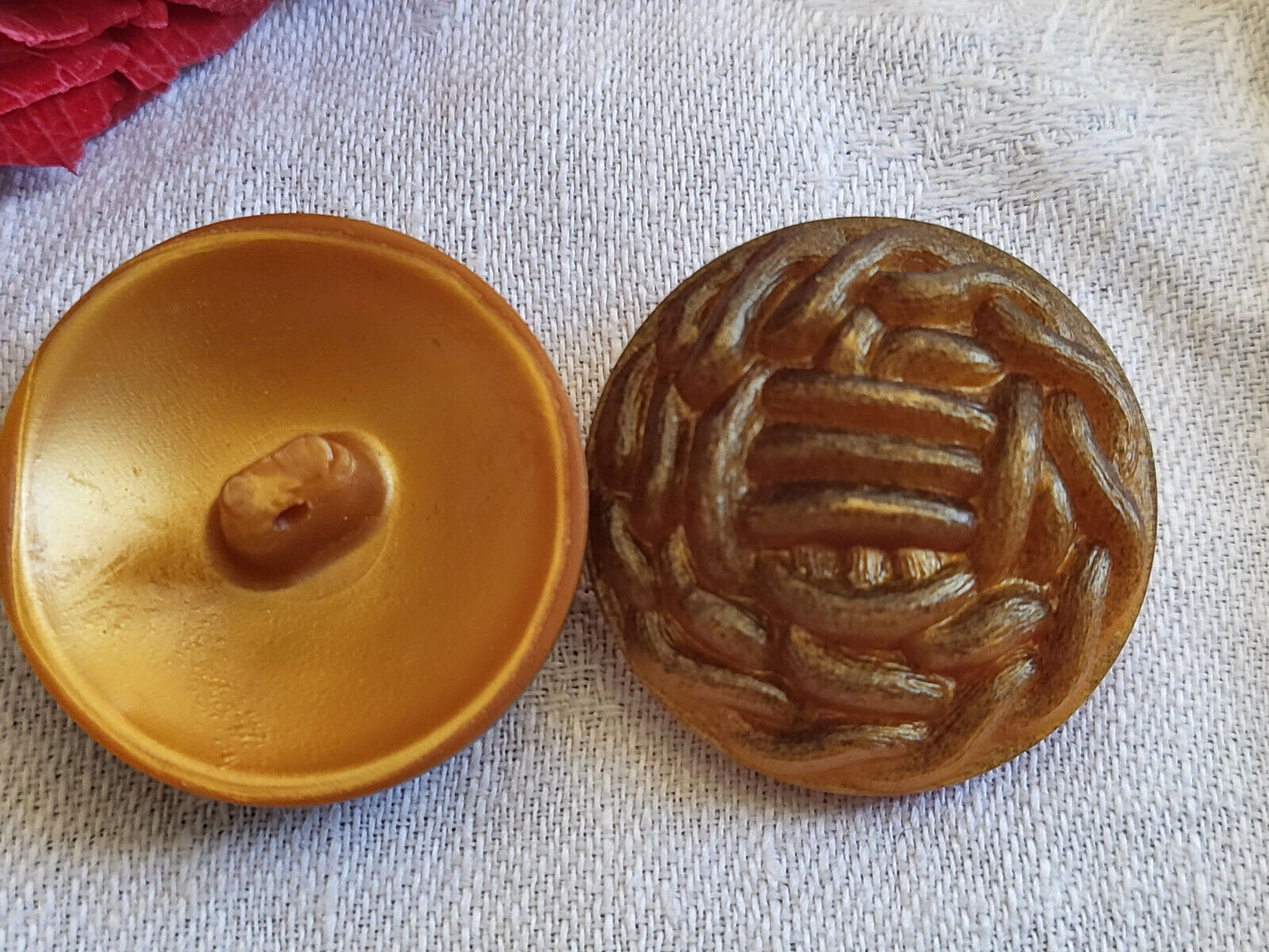 Duo gros boutons anciens bombé texturé dégradé marron ocre 3 cm ref 656