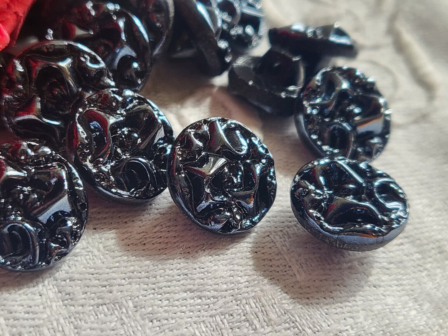 Lot 6 boutons vintage verre effet froissé hématite gris foncé 1,3 cm ref 1899