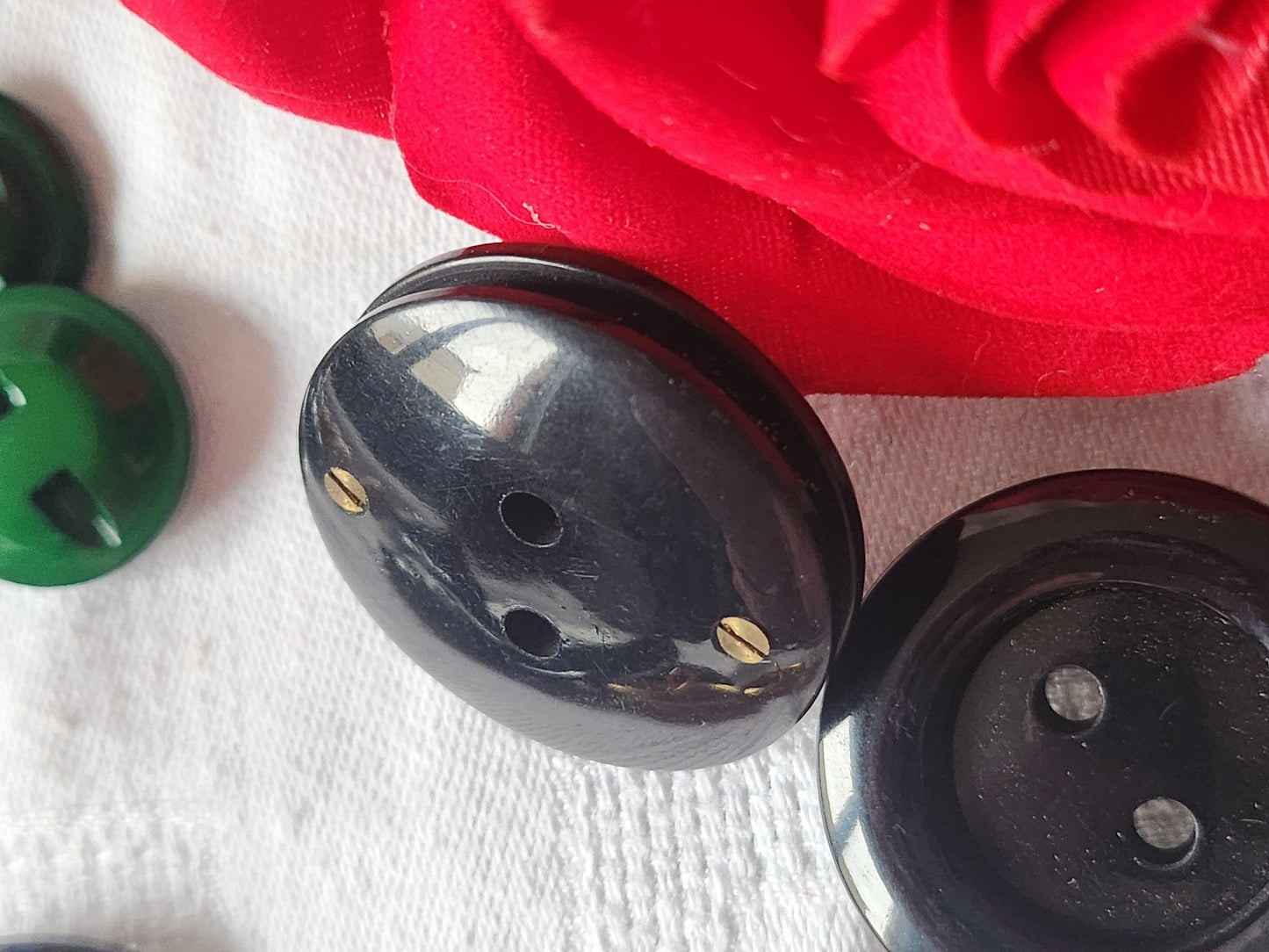 Lot 5 énormes boutons vintage noir vis épais 3,2 cm ref 1541
