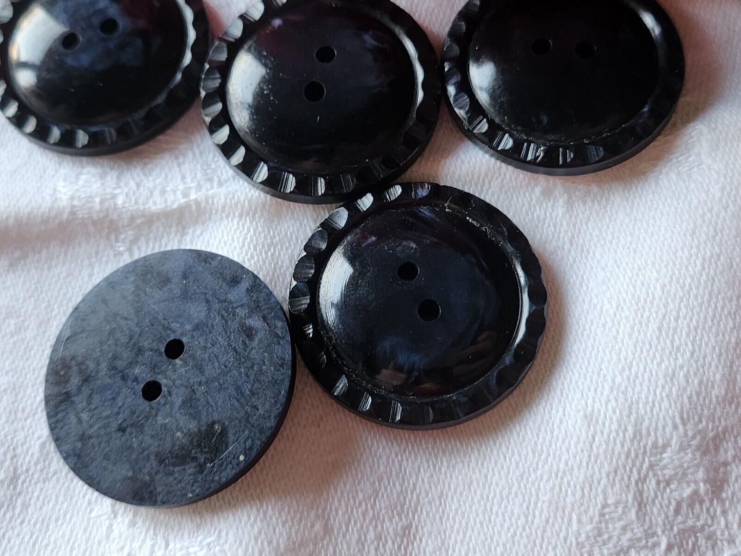 Lot 5 gros boutons vintage bleu foncé 3 cm marbré trou ref 1852