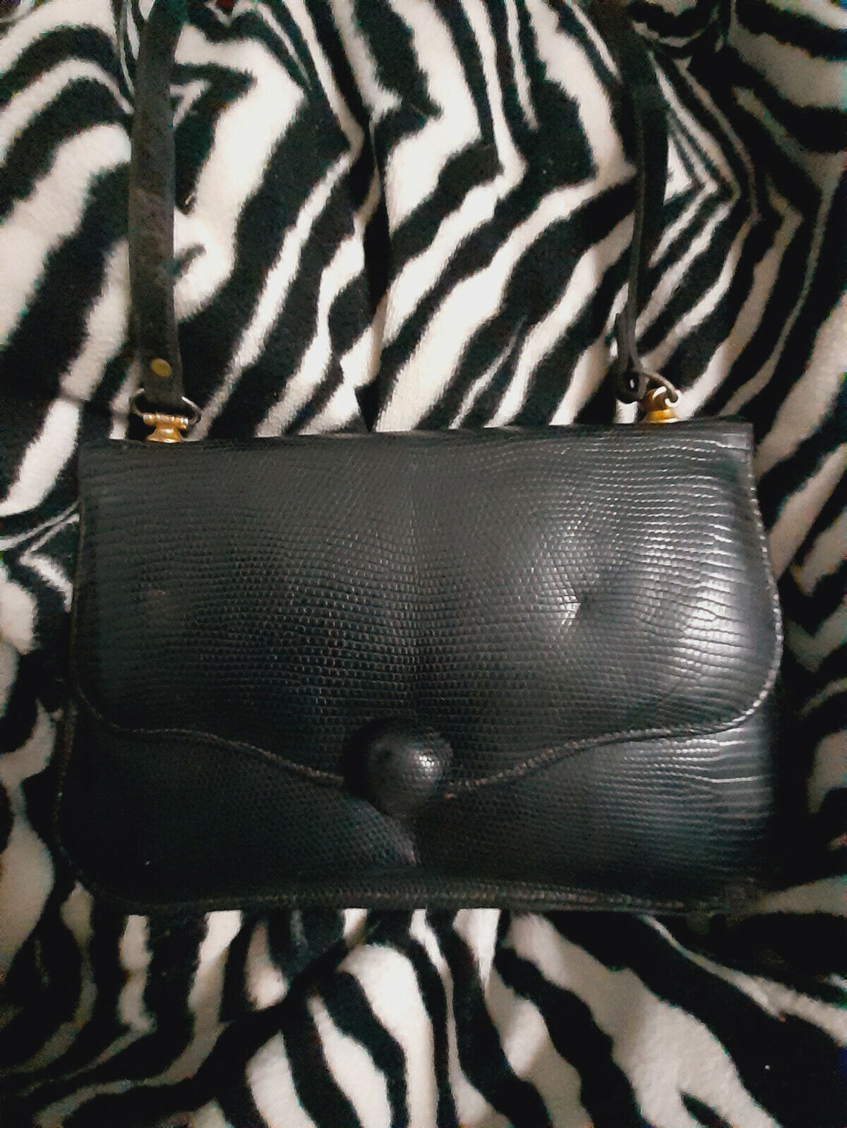 Ancien sac en main noir motif alveole retro vintage A13