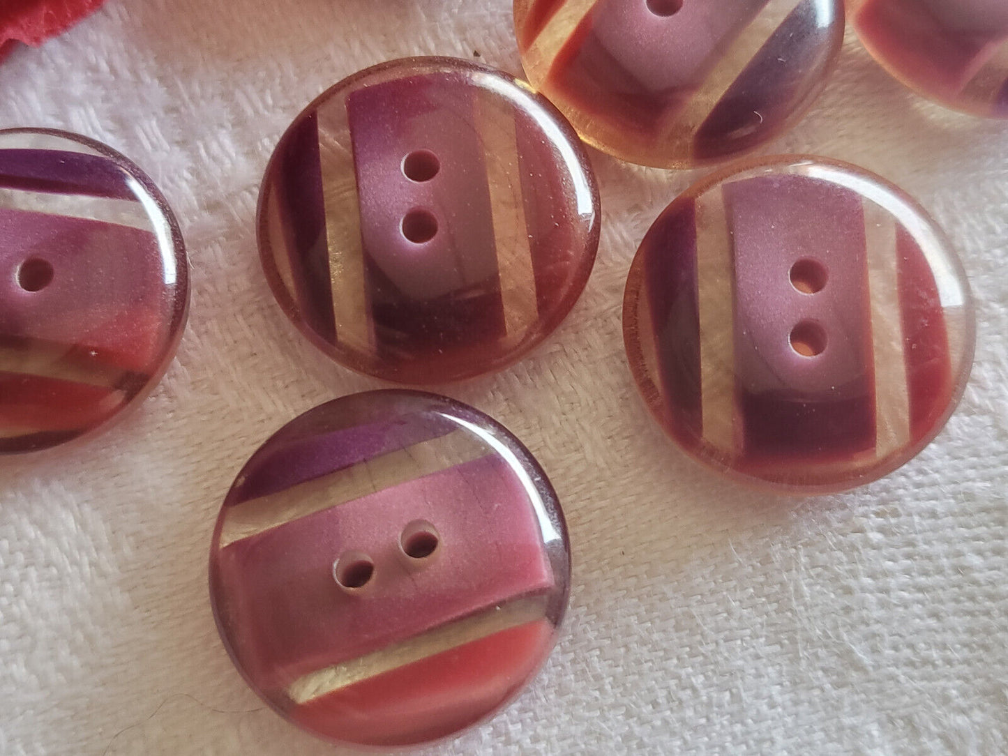 Lot 6 boutons vintage épais transparent violet 1,7 cm à trou ref 2346
