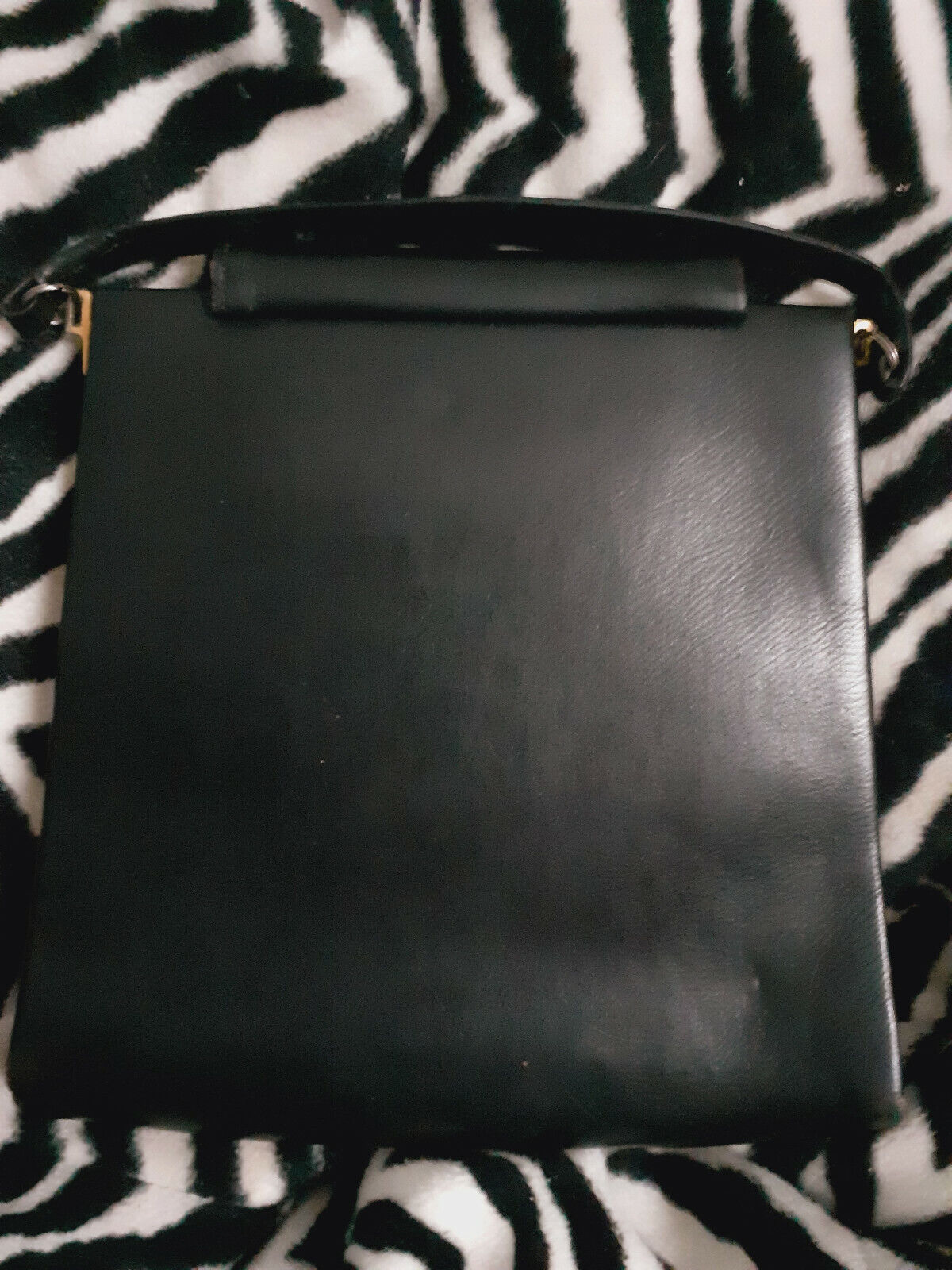 Ancien sac en main en cuir noir à customiser retro vintage pochette A12