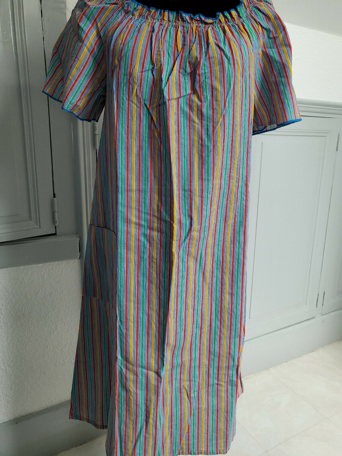 Pur vintage robe ancienne coton imprimé rouge jaune vert 38 ? B5