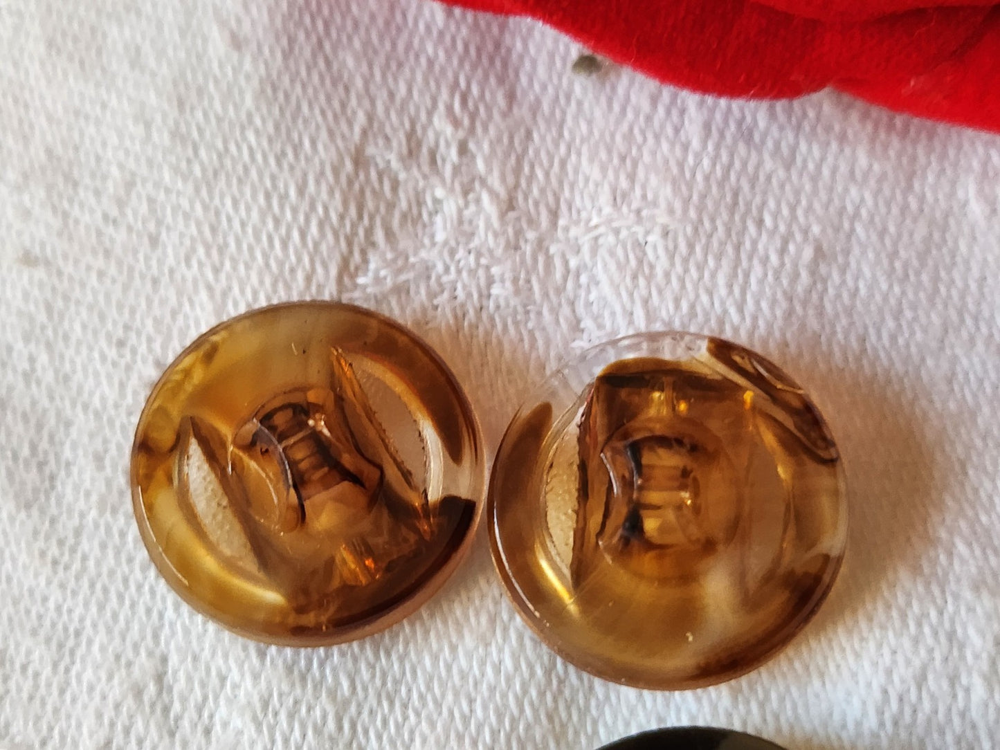 Duo boutons anciens en verre marron vintage 1,8 cm D8C