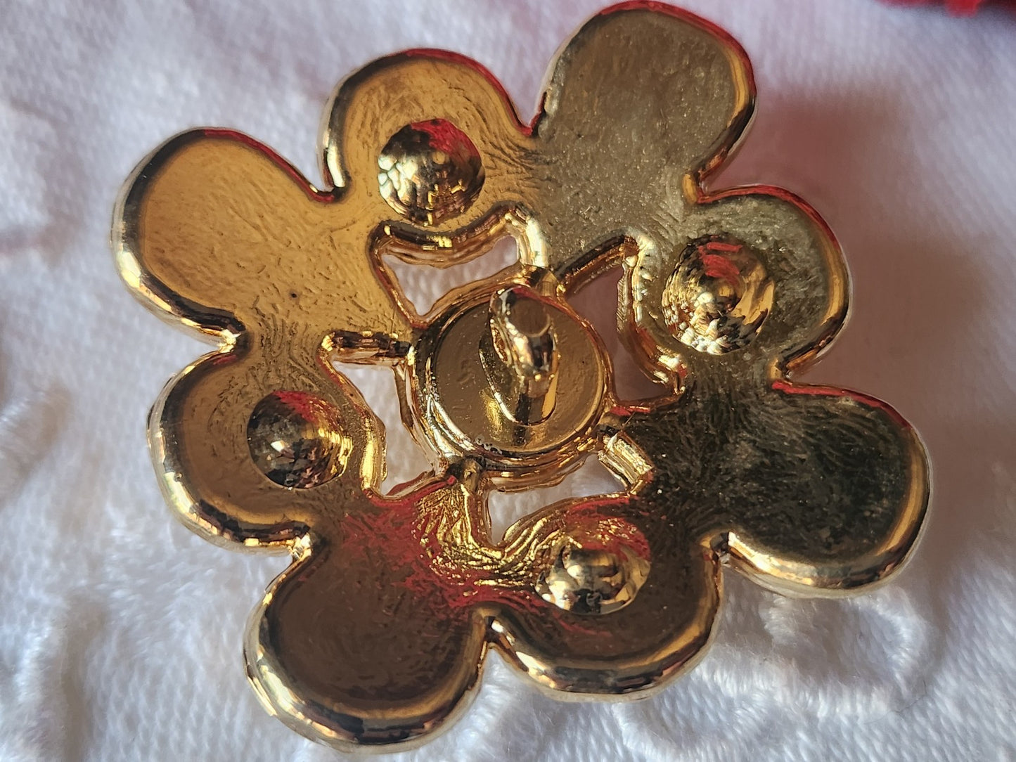 Enorme bouton vintage kitch doré plastique strass en verre 3,8 cm ref 5539