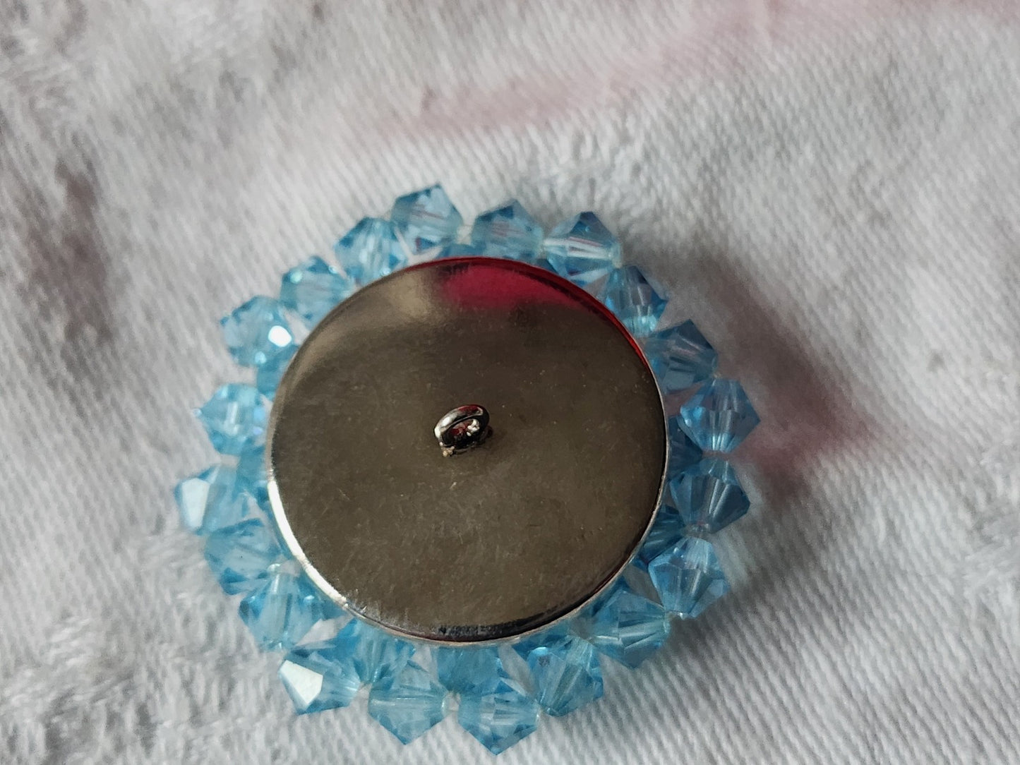Enorme bouton vintage bleu perle en verre créateur 3,5 cm D16O