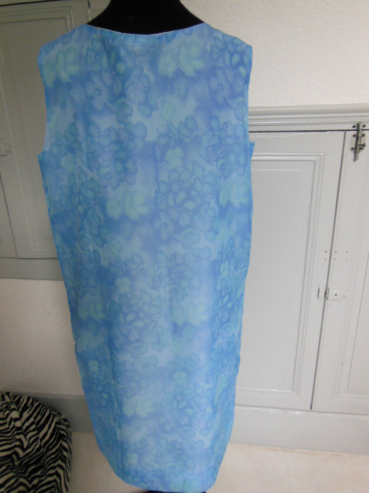 Pur vintage robe ancienne tergal bleu légère taille 44 B7