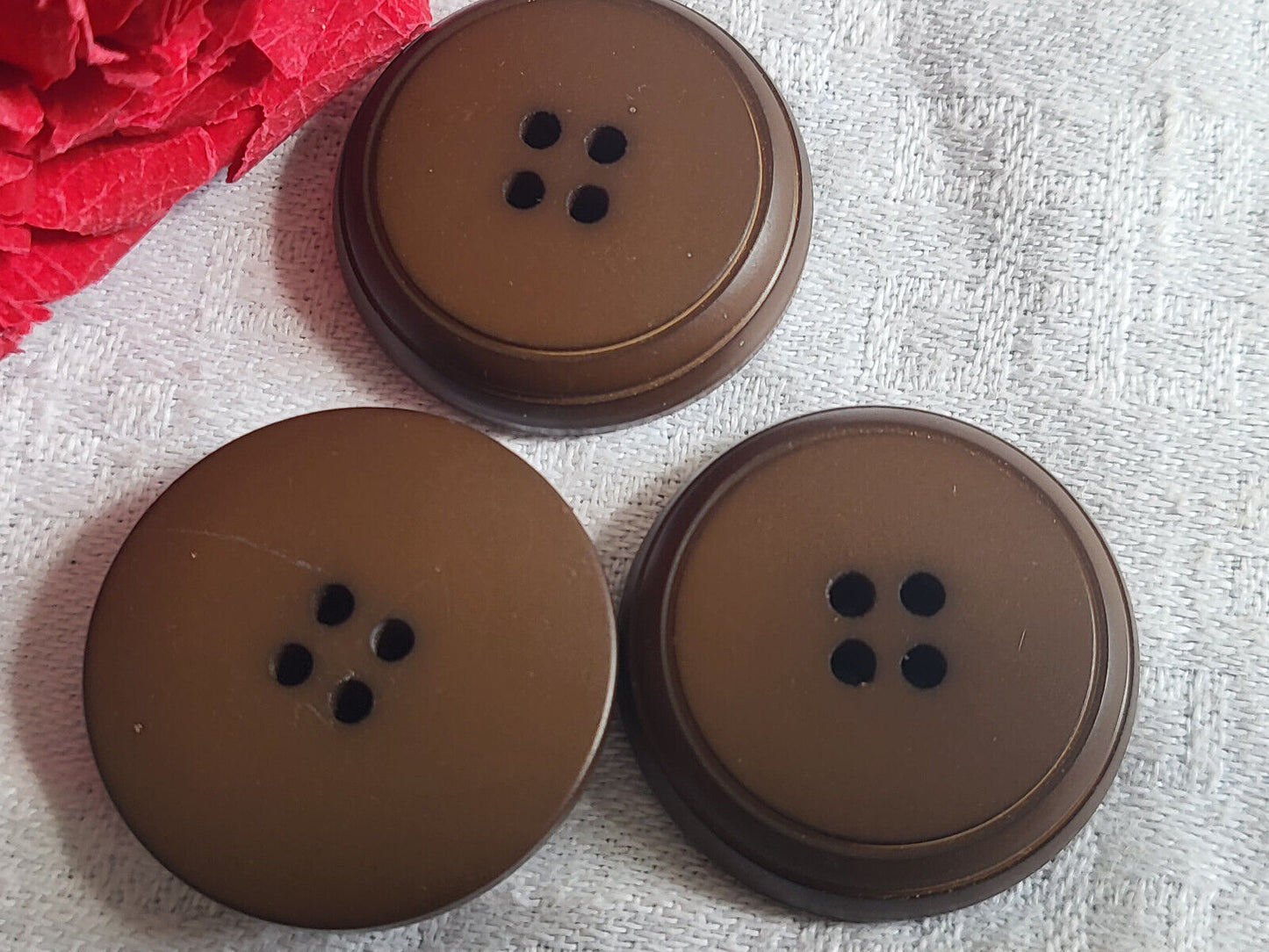 Trio gros boutons vintage marron épais gilet veste diamètre 2,7 cm ref 899