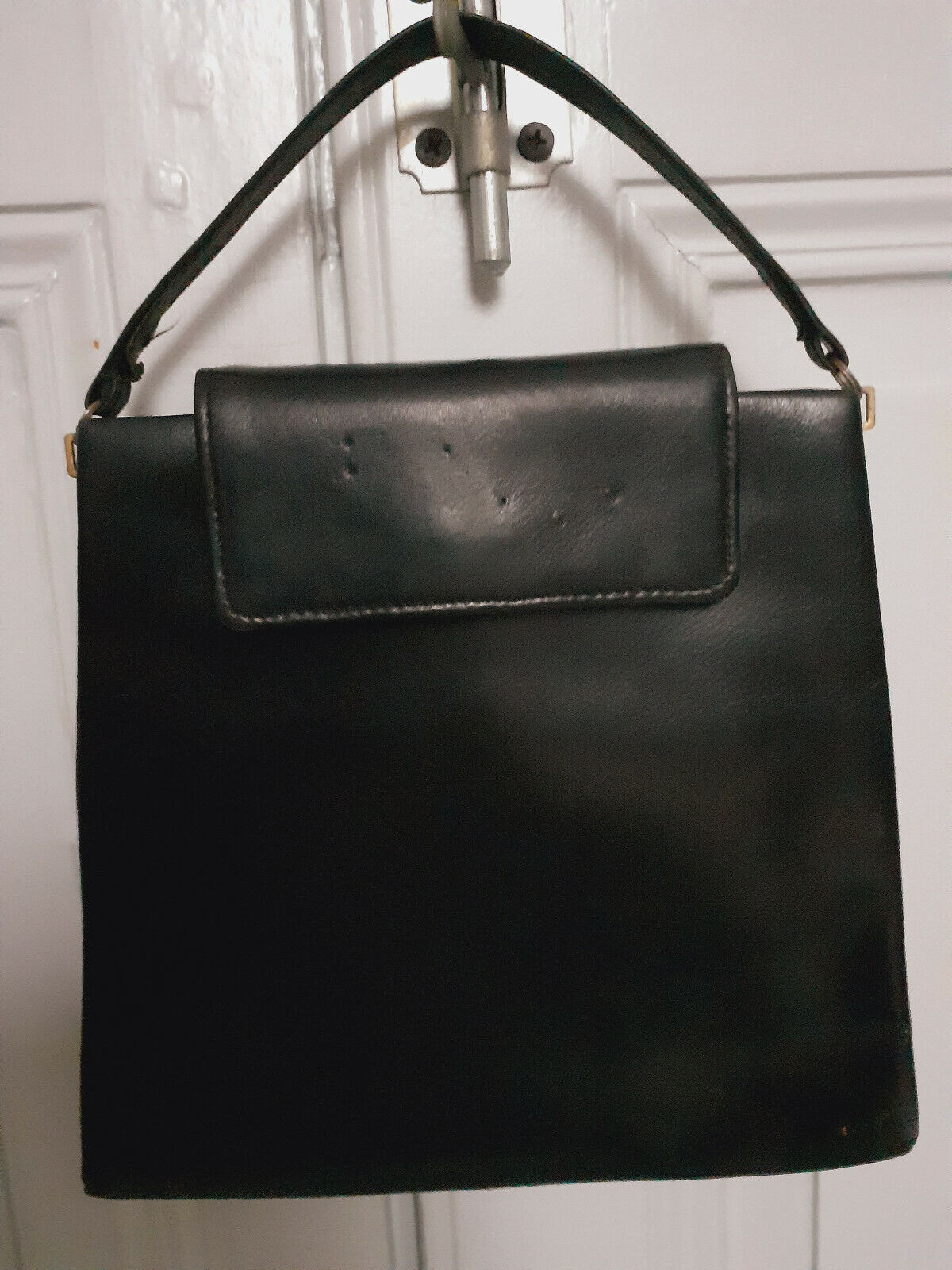 Ancien sac en main en cuir noir à customiser retro vintage pochette A12