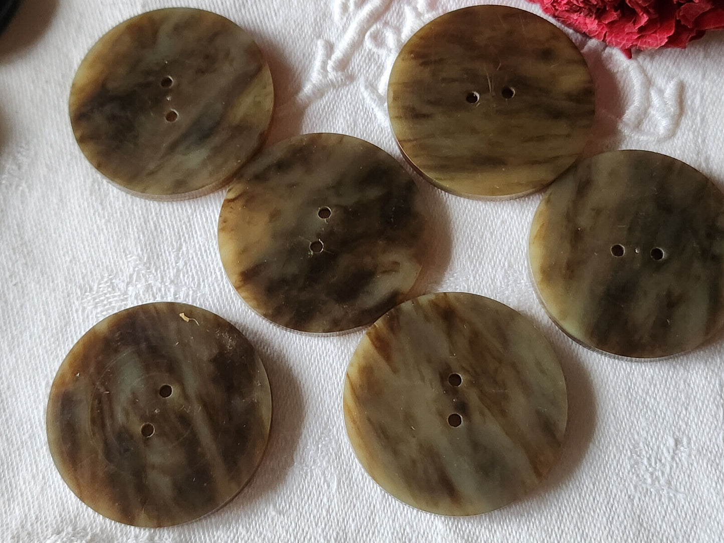 Lot 8 gros boutons anciens Art deco 3,9 cm marron jaspé XXL ref 828