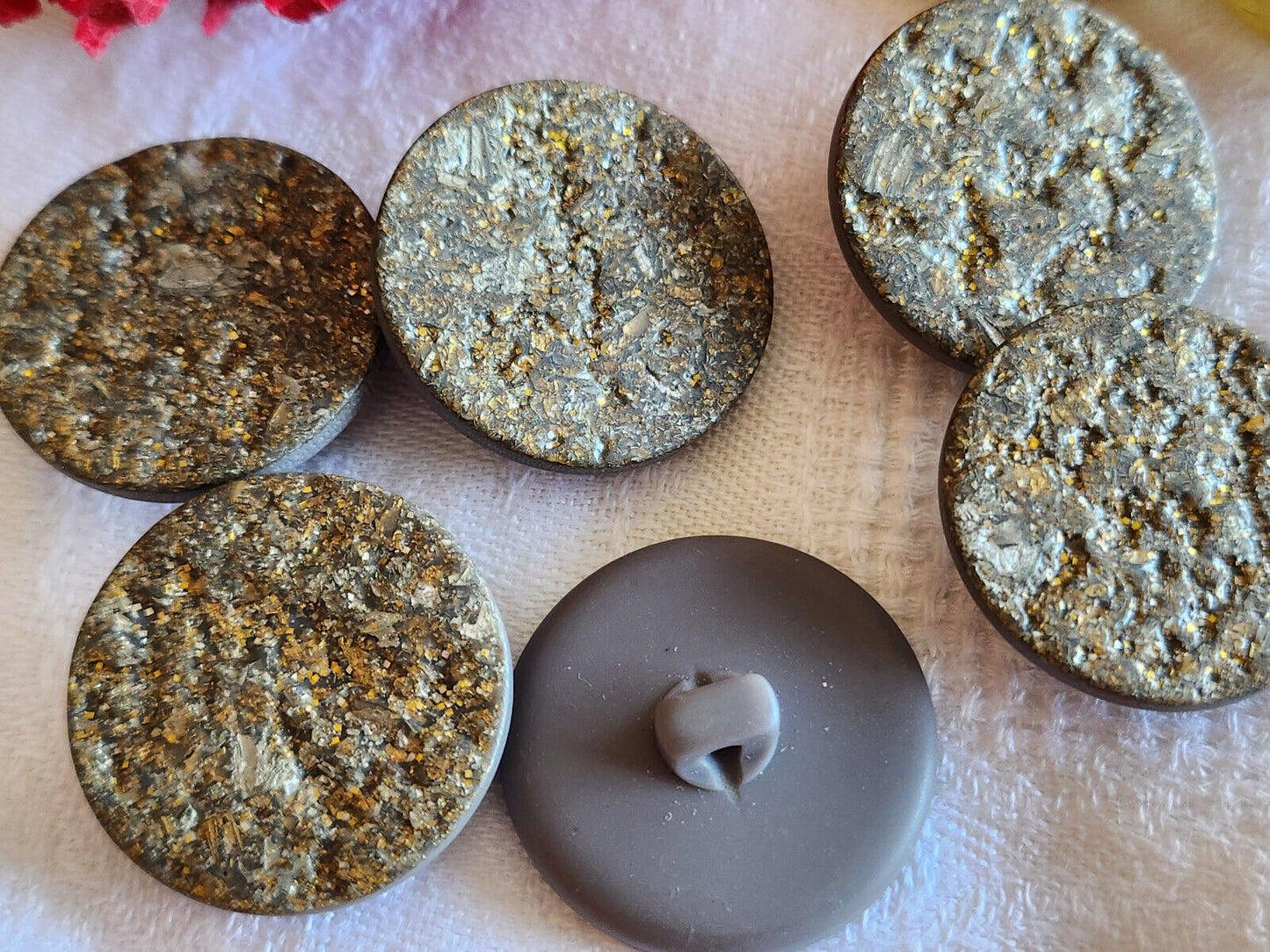 lot 6 boutons vintage à pied Gris paillette effet recyclé 2,7 cm ref 525