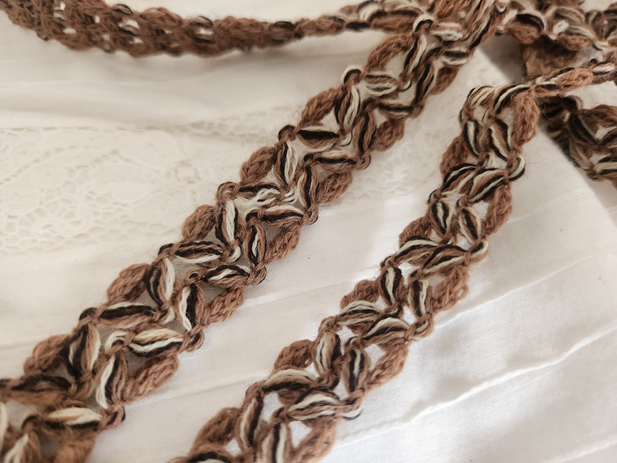 Galon vintage camaïeu marron ajouré 5 m80 sur 1,7 cm A2