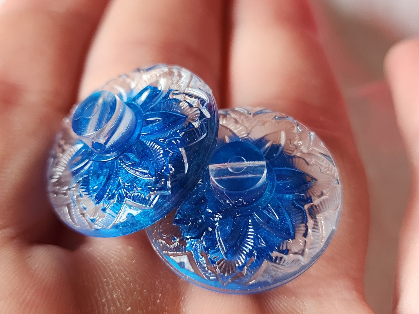 Trio boutons vintage à pied bleu épais 2,3 cm ref 238