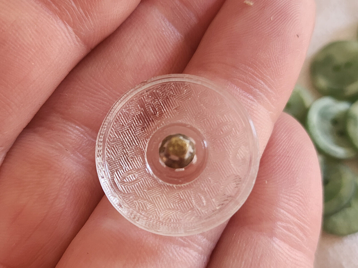 Bouton ancien en verre damas collection pied métal 2,2 cm G12H
