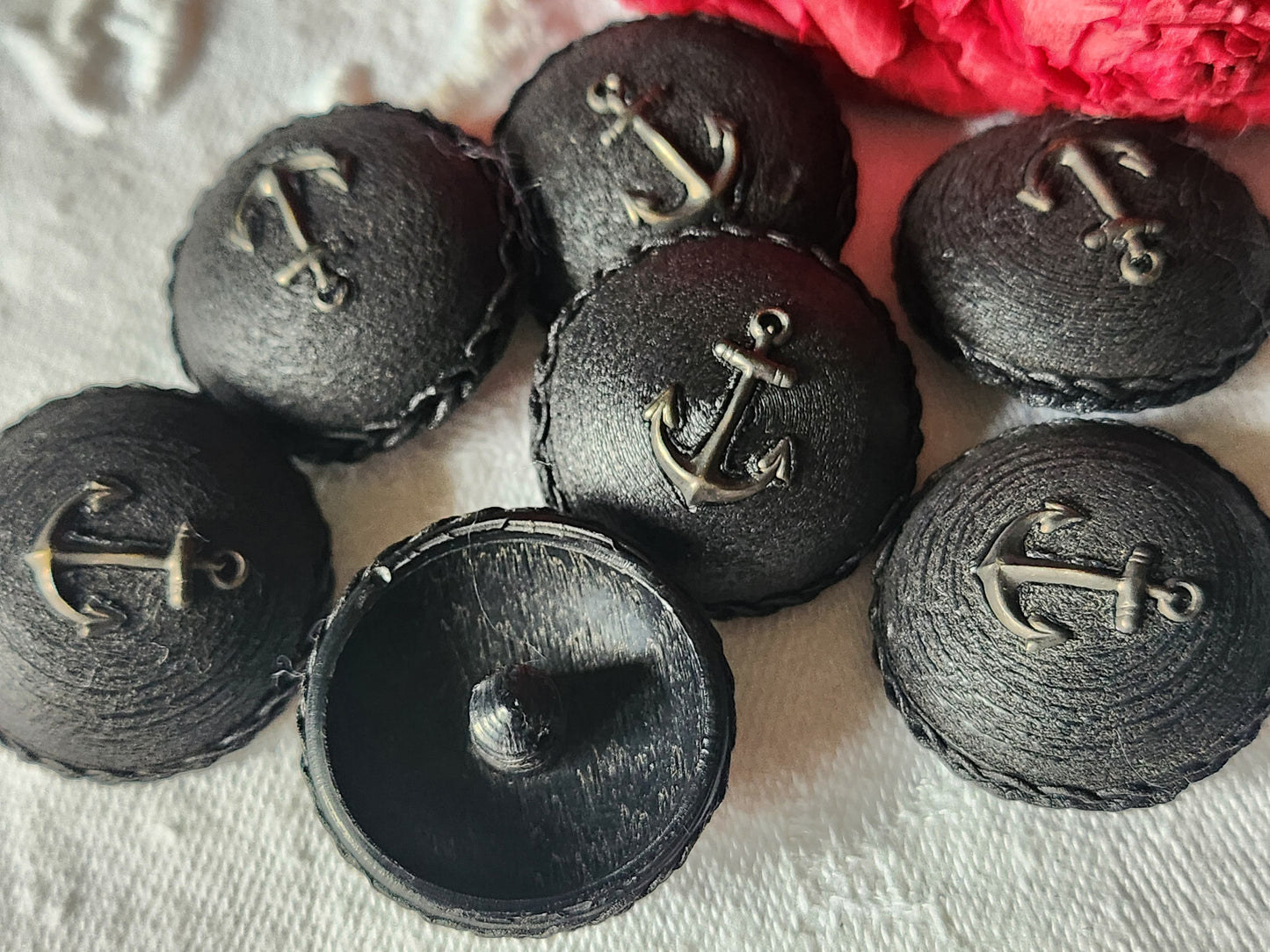 Lot 7 gros boutons vintage bombé ancre de marine superbe 2,5 cm ref 1603