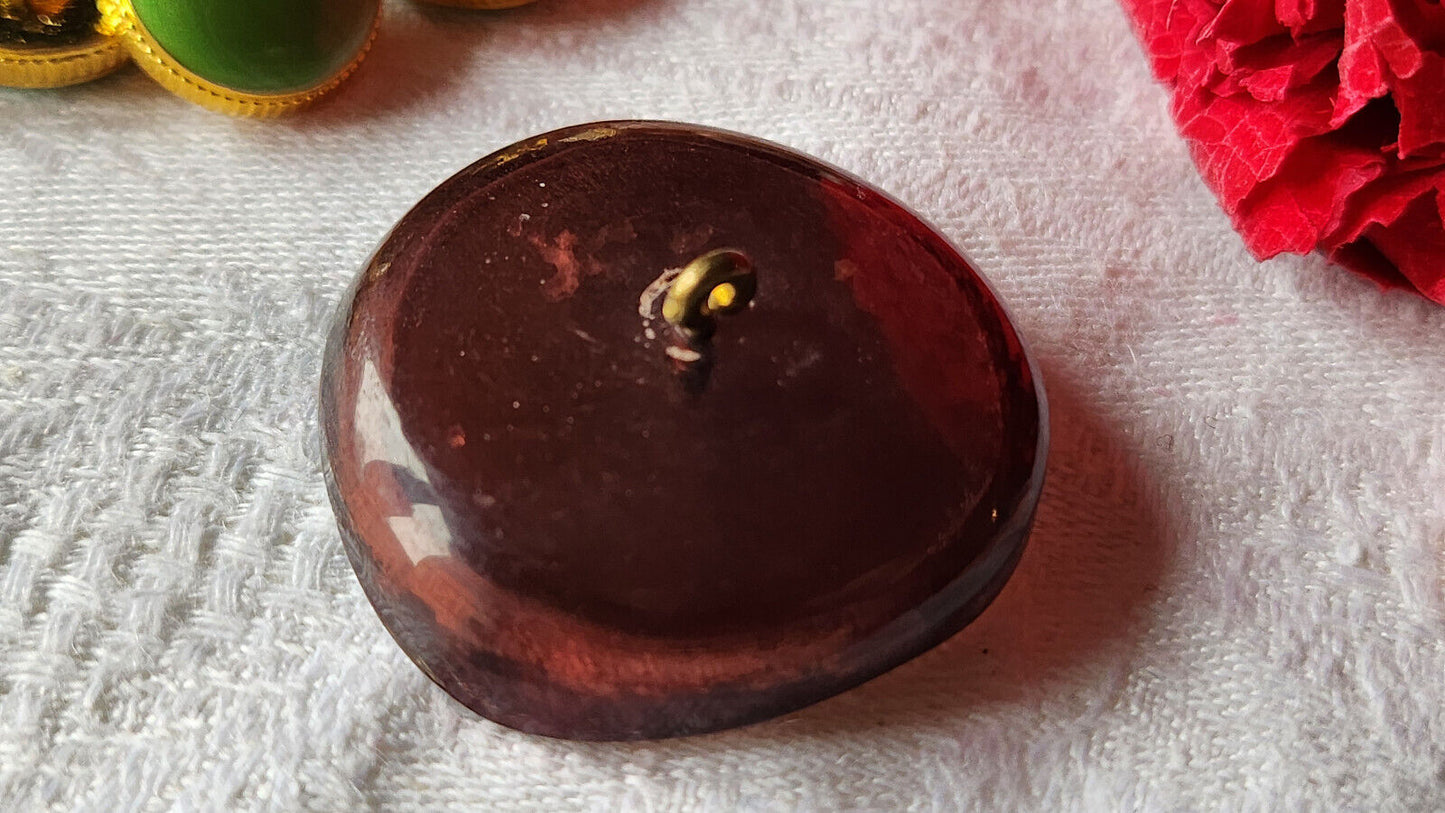Gros bouton vintage bleu pourtour marron épais parurier 3,3 cm ref 2786