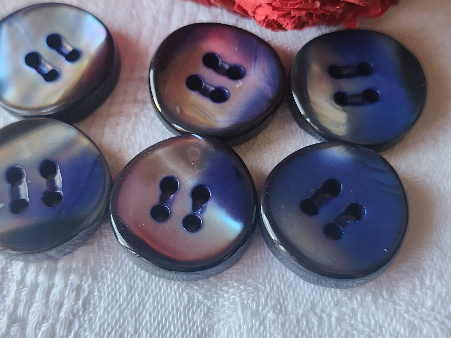 Lot 6 boutons anciens en nacre bleu épais bord 2,2 cm lourd ref 5476