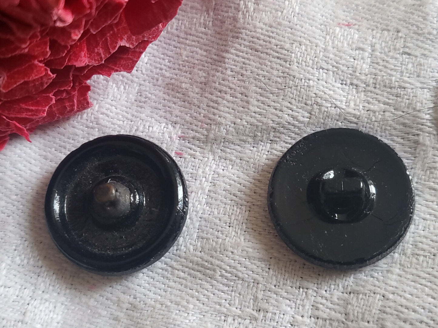 Duo boutons anciens en verre motif gris noir 1,7 cm collection D15H