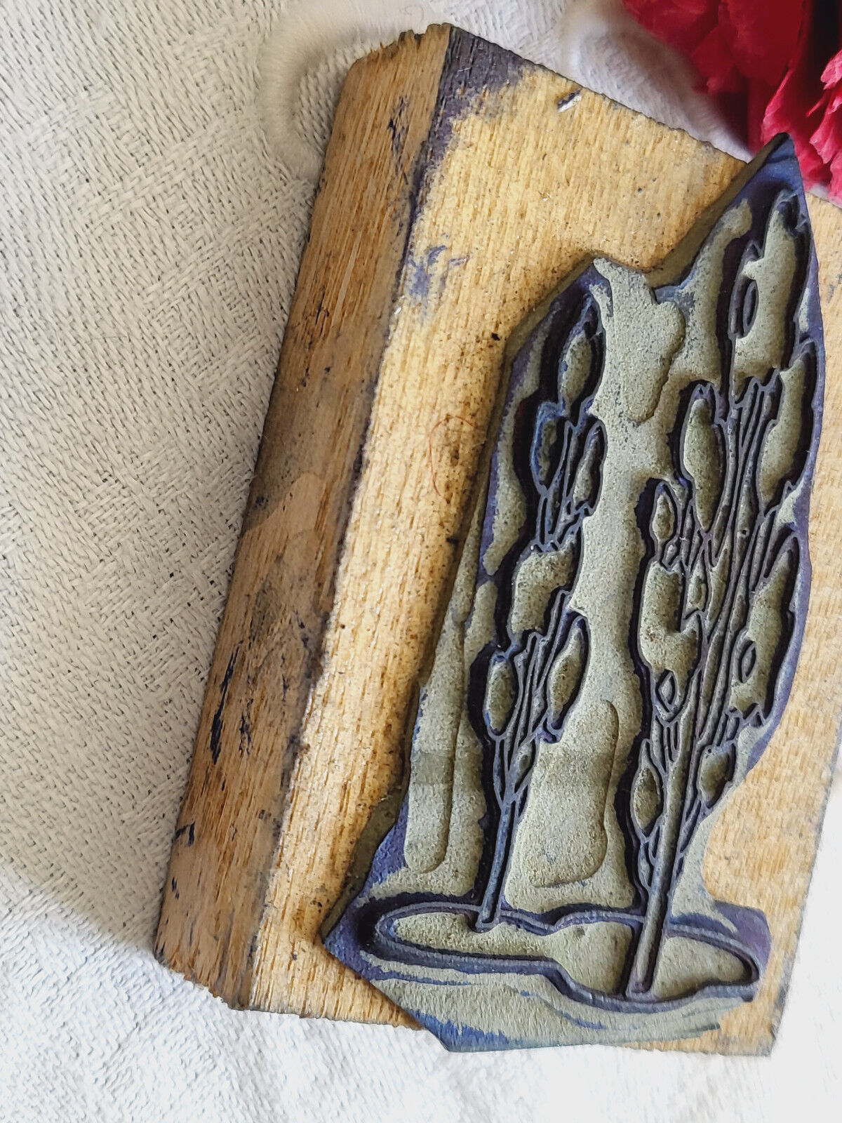 Tampon ancien végétal arbre? Légume? idéal broderie scrap couture T8-26