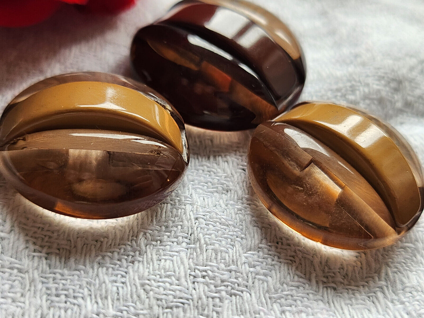 trio boutons vintage bombé transparent marron pied 2,2 et 2,5 cm ref 6060