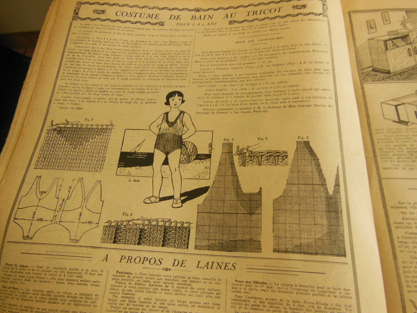 Mon ouvrage 1933 n°250 aube en filet d'Art, pochettes brodées liserons
