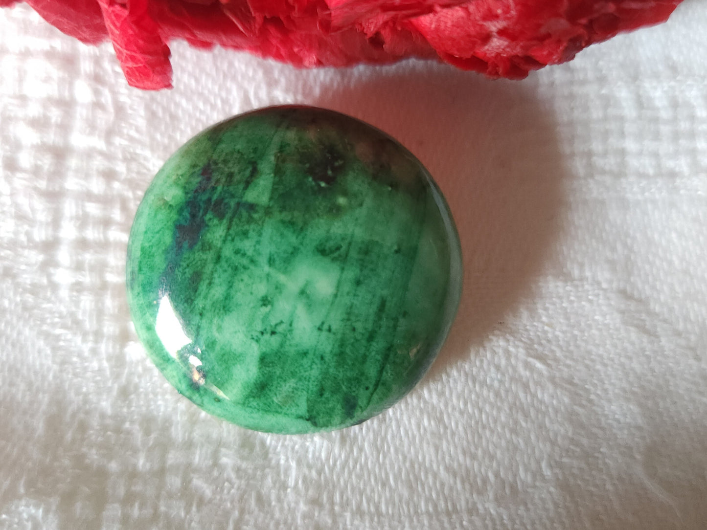 Collection bouton ancien Ceramique vert pied metal parurier 2,8 cm G18J